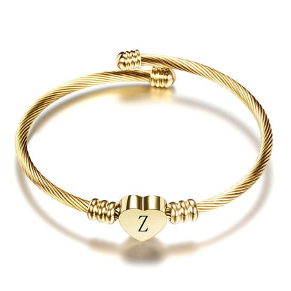 Twisted Wire Initial Heart Bangle