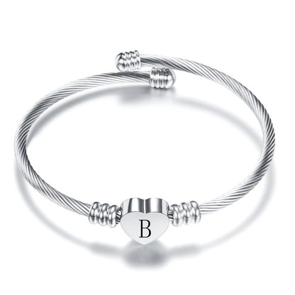 Twisted Wire Initial Heart Bangle