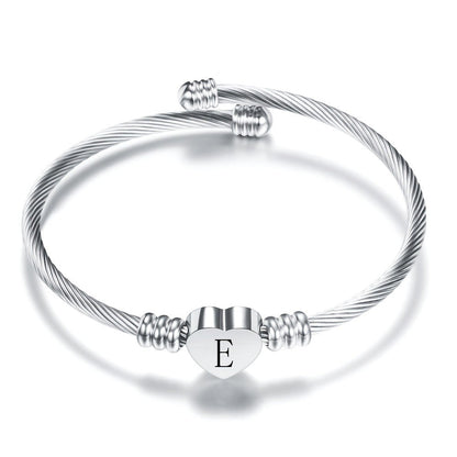 Twisted Wire Initial Heart Bangle