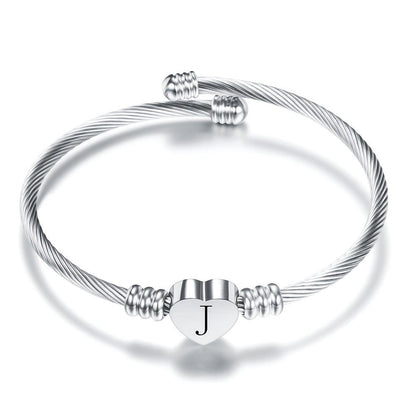 Twisted Wire Initial Heart Bangle
