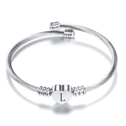 Twisted Wire Initial Heart Bangle