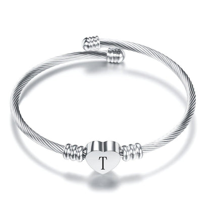 Twisted Wire Initial Heart Bangle