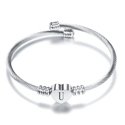 Twisted Wire Initial Heart Bangle