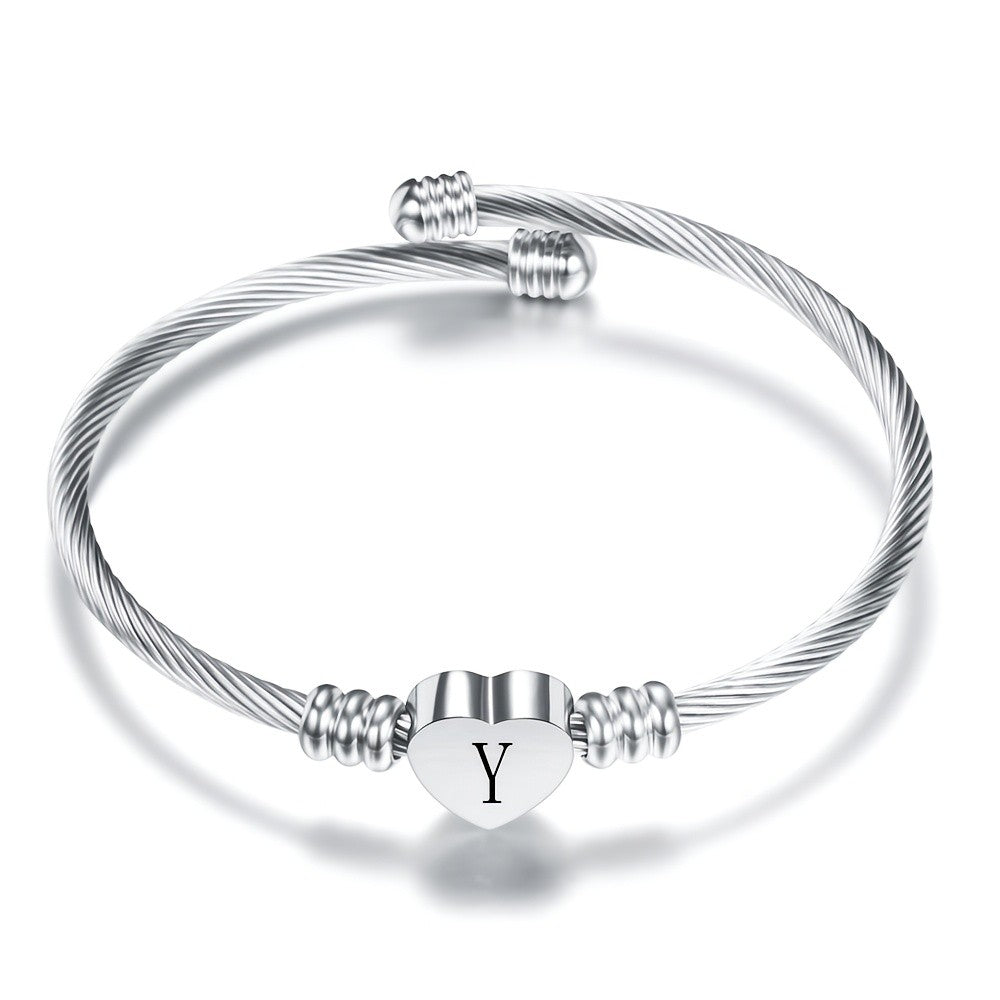 Twisted Wire Initial Heart Bangle