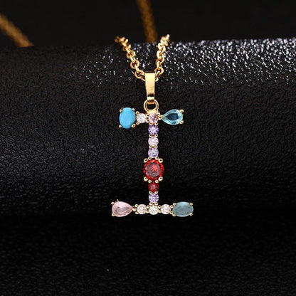 Multicolor Zircon Initial Necklace