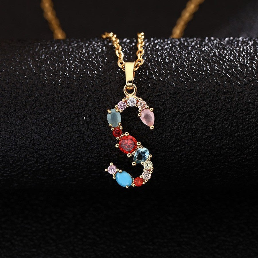 Multicolor Zircon Initial Necklace