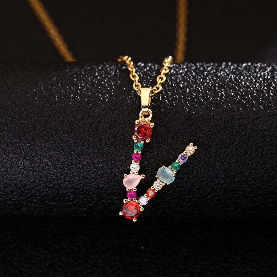 Multicolor Zircon Initial Necklace
