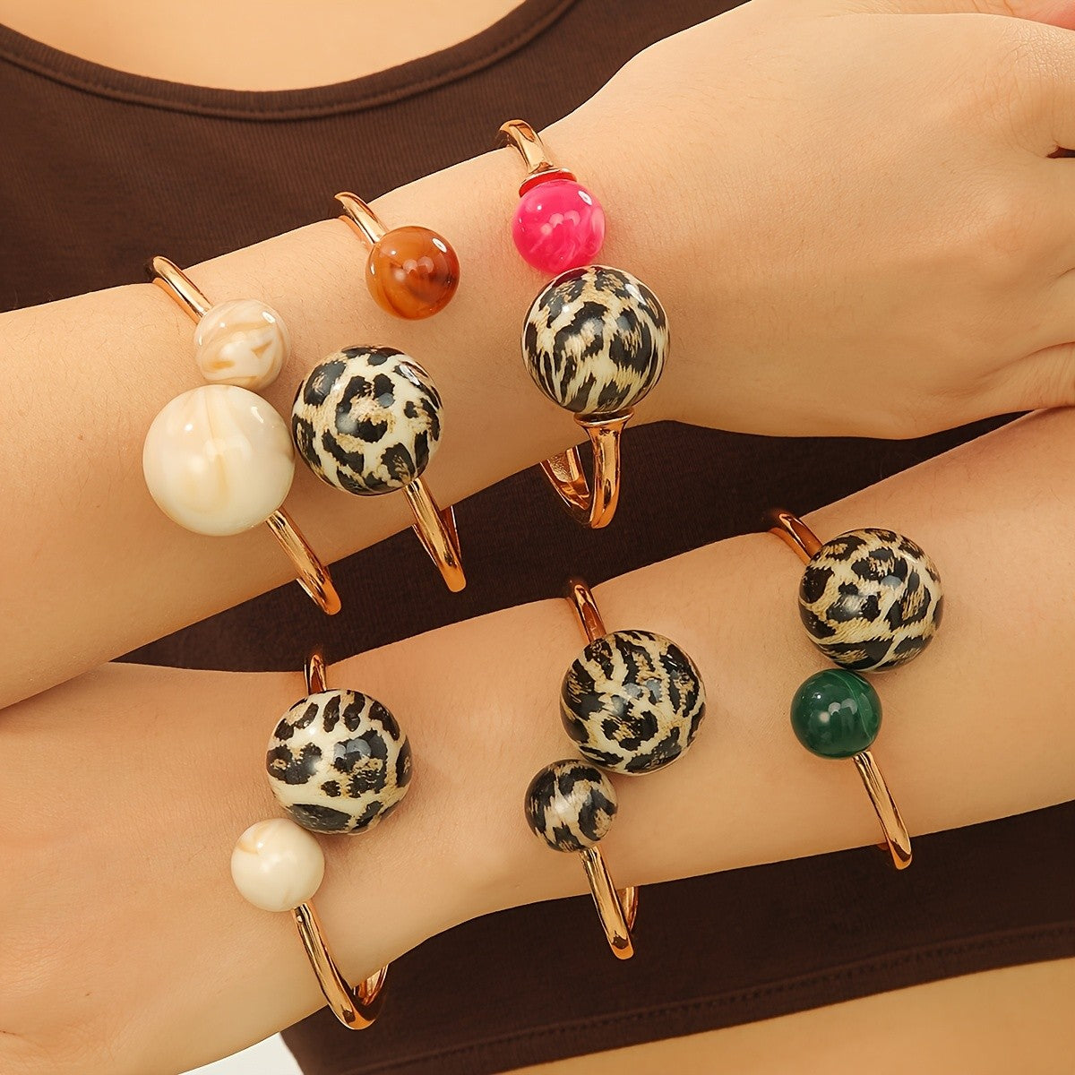Leopard Bead Open Bangle