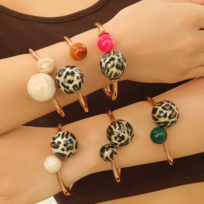 Leopard Bead Open Bangle