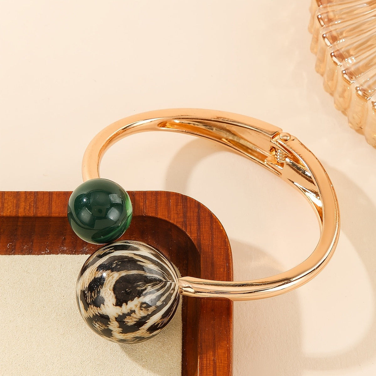 Leopard Bead Open Bangle