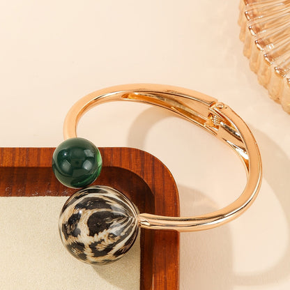 Leopard Bead Open Bangle