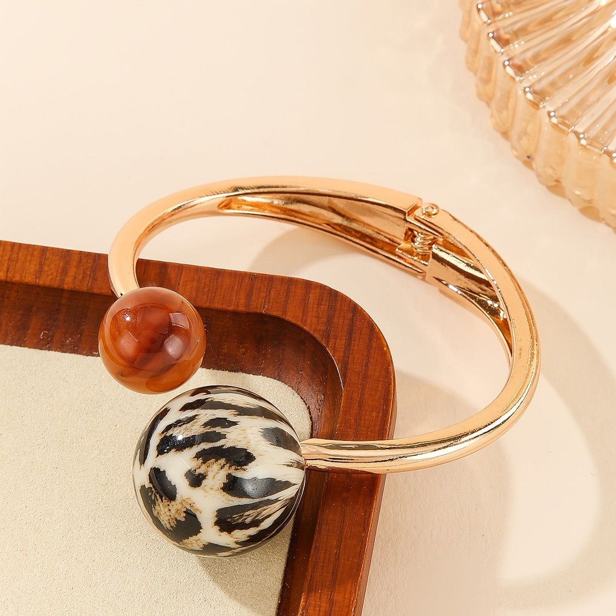 Leopard Bead Open Bangle
