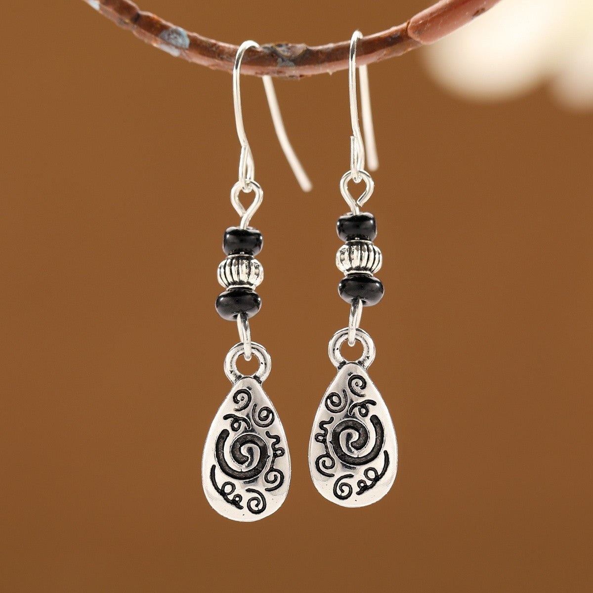 Distressed Scroll Teardrop Earrings