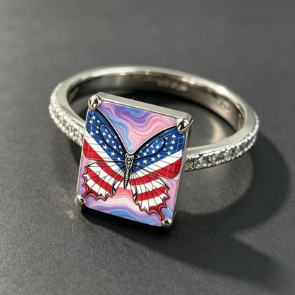 Patriotic Butterfly Square Ring