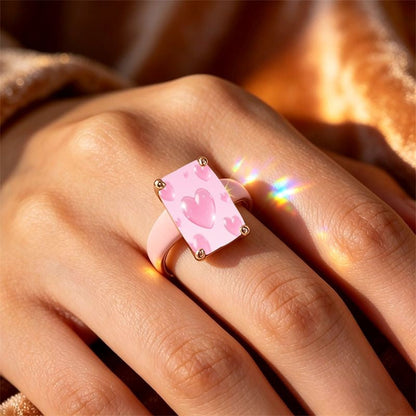 Pink Heart Square Ring