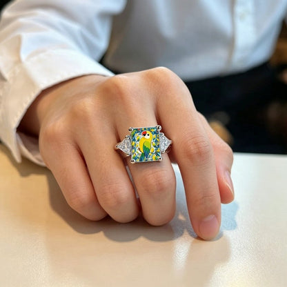 Colorful Parrot Square Ring