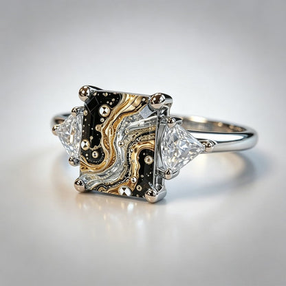 Marbled Square Statement Ring