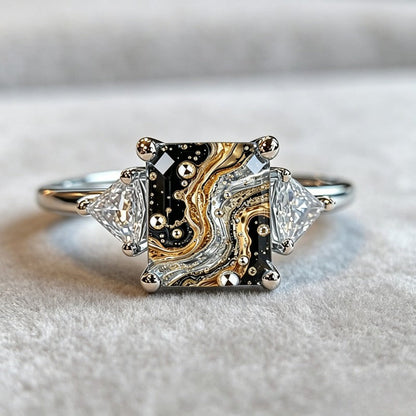 Marbled Square Statement Ring