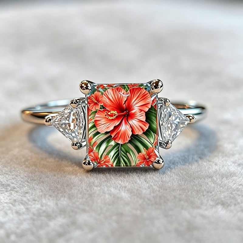 Tropical Hibiscus Square Ring