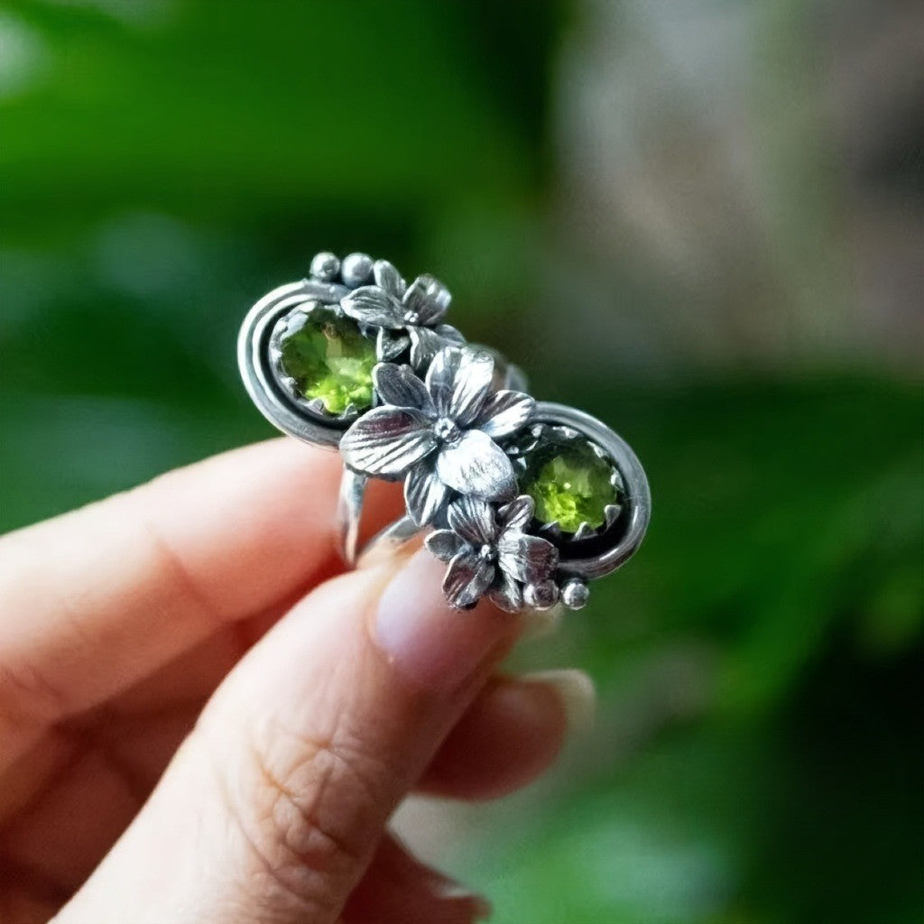 Double Peridot Floral Ring