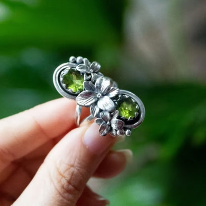 Double Peridot Floral Ring