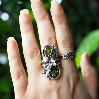 Double Peridot Floral Ring