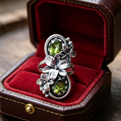 Double Peridot Floral Ring