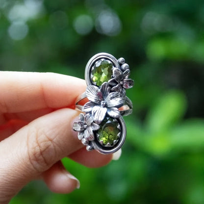 Double Peridot Floral Ring