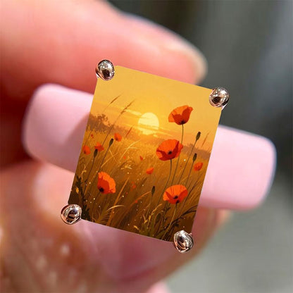 Sunset Poppy Field Square Ring