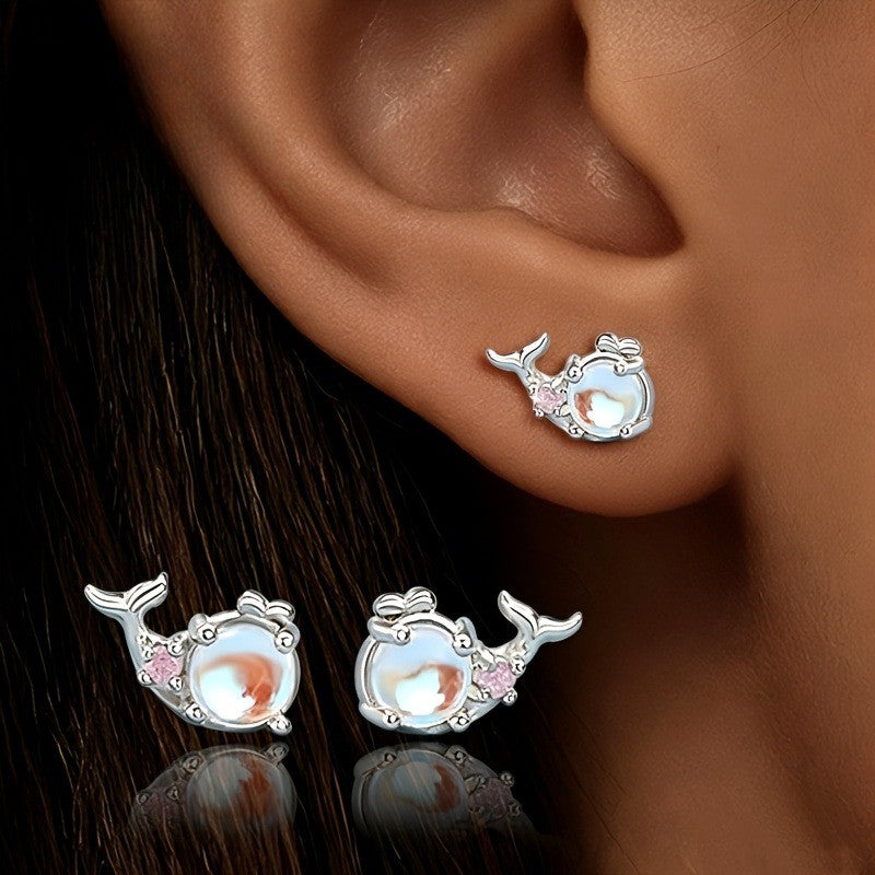 Opal Whale Stud Earrings