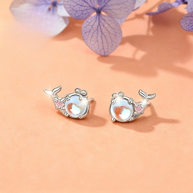 Opal Whale Stud Earrings