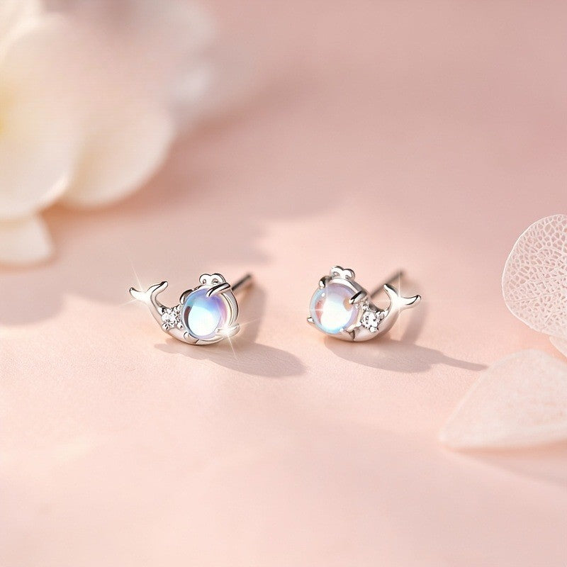 Opal Whale Stud Earrings