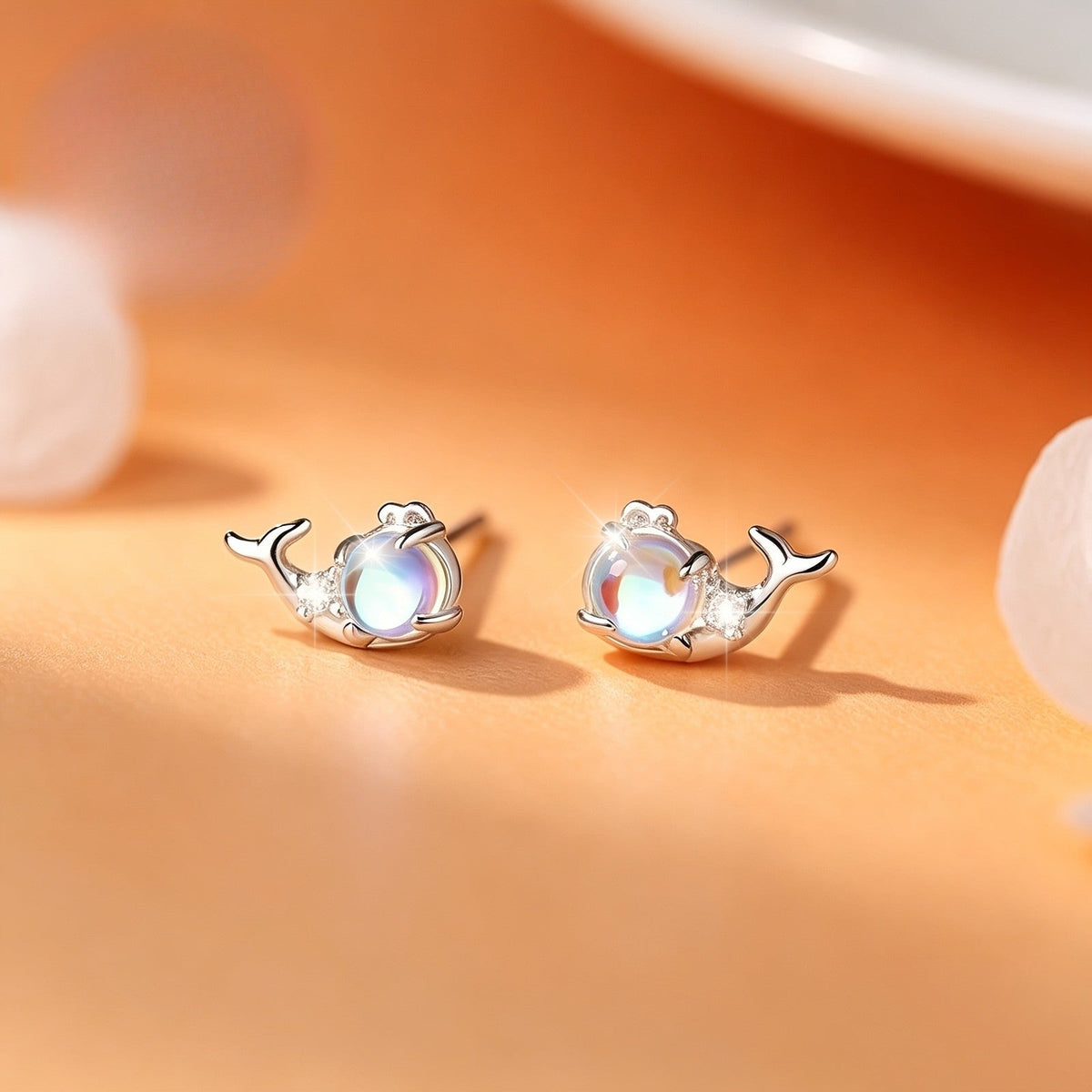 Opal Whale Stud Earrings