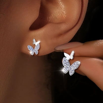 Blue Crystal Double Butterfly Stud Earrings