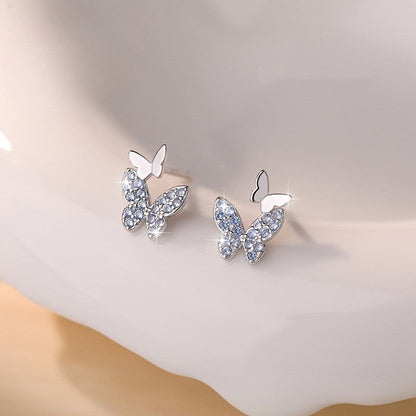 Blue Crystal Double Butterfly Stud Earrings