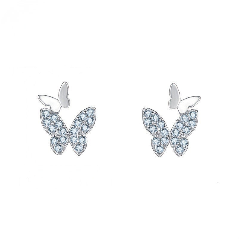 Blue Crystal Double Butterfly Stud Earrings