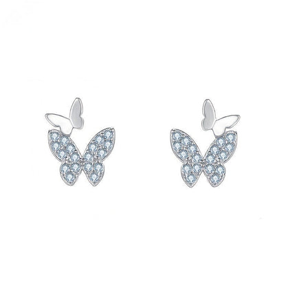 Blue Crystal Double Butterfly Stud Earrings