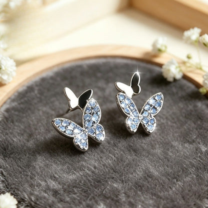 Blue Crystal Double Butterfly Stud Earrings