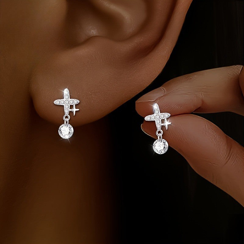 Crystal Airplane Drop Earrings