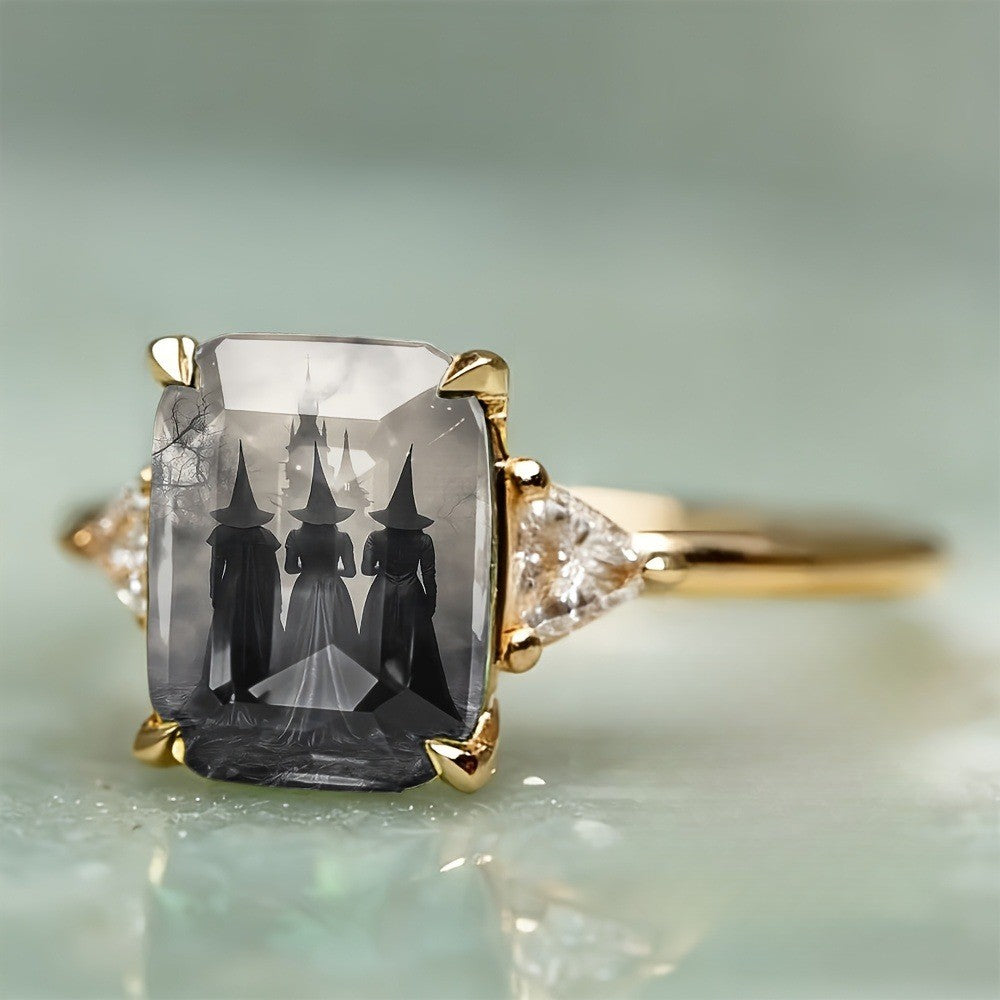 Witch Silhouette Rectangular Ring
