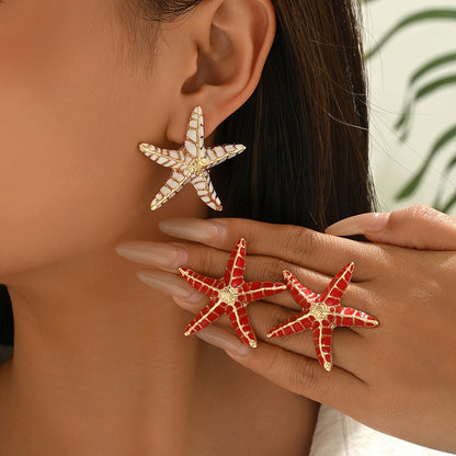 Red Mosaic Starfish Earrings