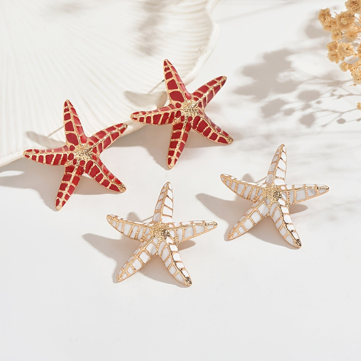 Red Mosaic Starfish Earrings