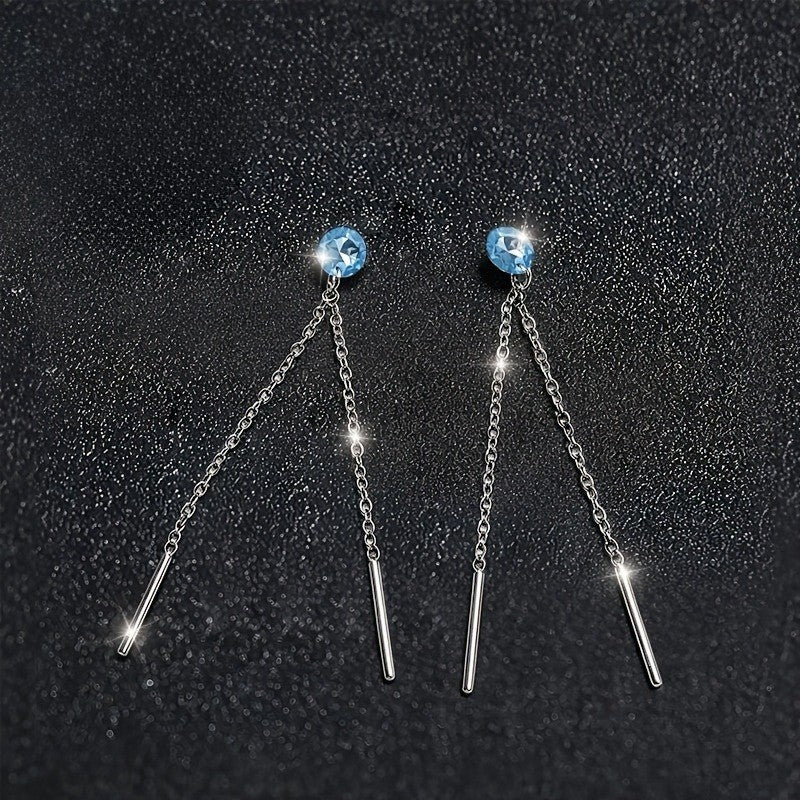 Blue Zircon Chain Drop Earrings