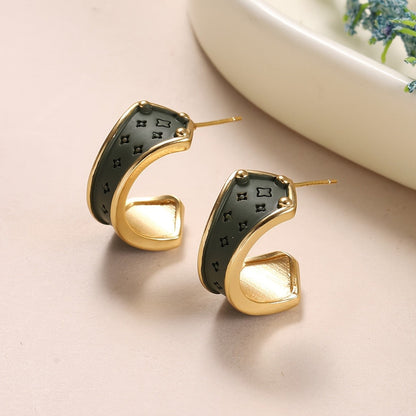Dark Green Star Pattern C-Shaped Earrings