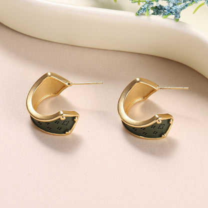 Dark Green Star Pattern C-Shaped Earrings