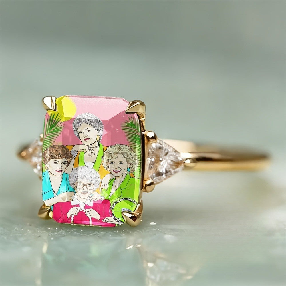 Vintage Portrait Square Ring