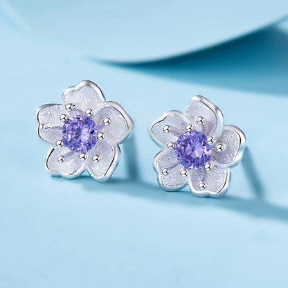 Purple Floral Zircon Stud Earrings