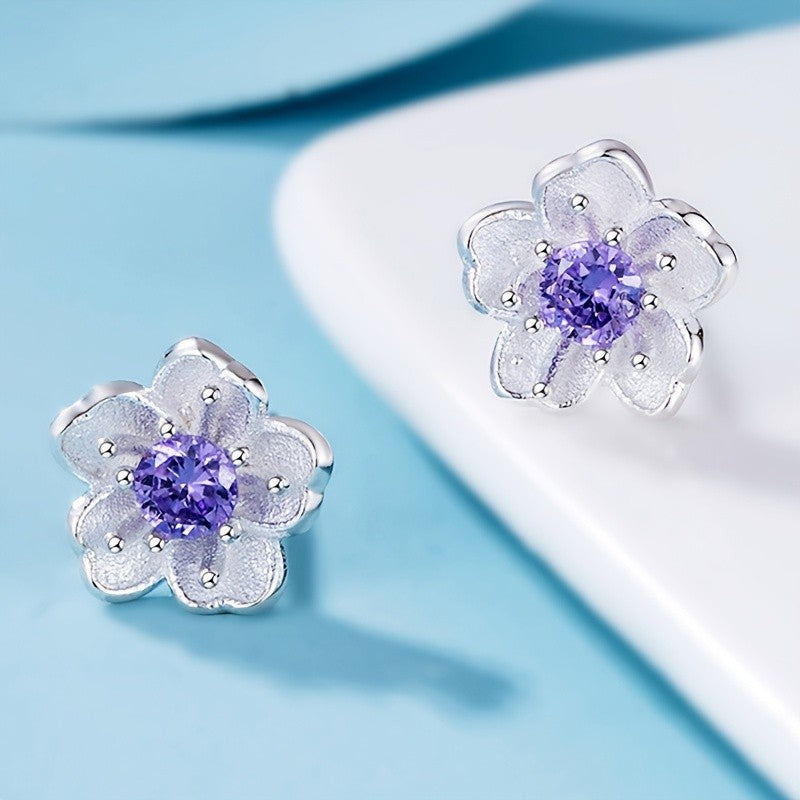 Purple Floral Zircon Stud Earrings