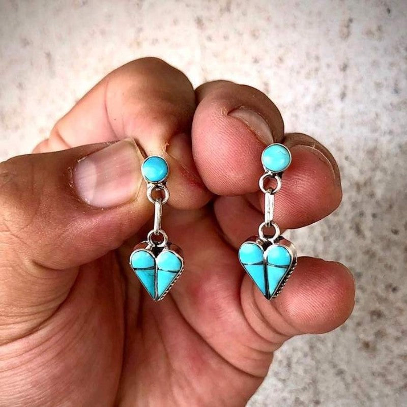 Turquoise Inlay Heart Drop Earrings