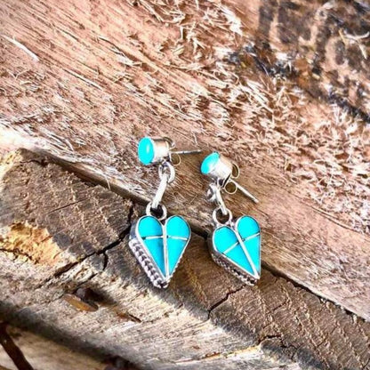 Turquoise Inlay Heart Drop Earrings